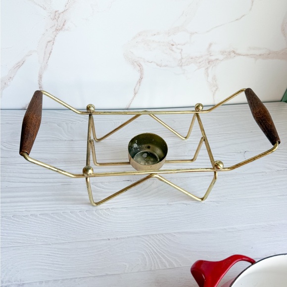 🇩🇰 Vintage Dansk Kobenstyle 2 Qt Lid & MCM Wood Handled Brass Warming Cradle. - Picture 7 of 14